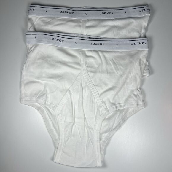Men's JOCKEY Size 36 WHITE Classic Cotton Y Front Brief  Underwear Lot Of 2 - Picture 1 of 5
